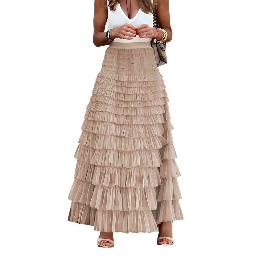 Mincib Women's High-Waist Tulle Skirt - Elegant Chic Aesthetic Long Skirt for Wedding, Evening, New Year Events - Womenswear Bottoms, Women's Clothing, Formal Elegant Skirt, Long Waisted