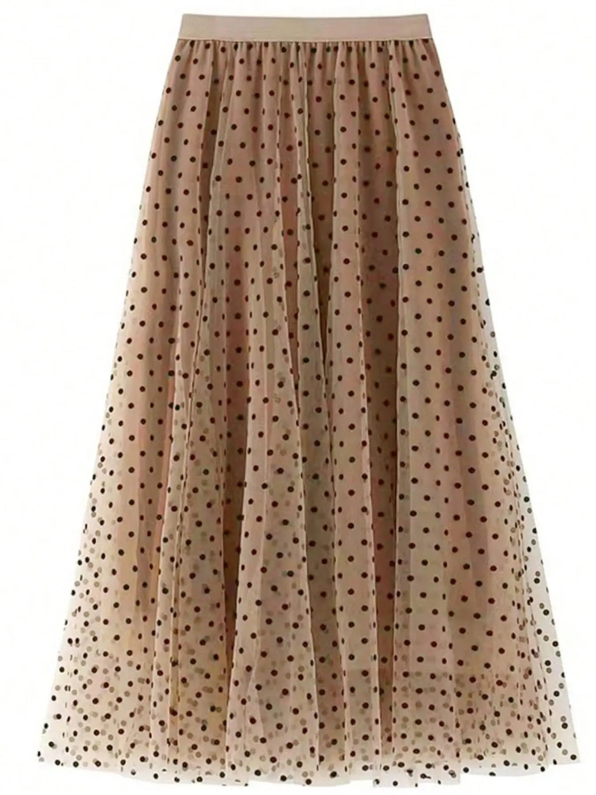 Women's Polka Dot Print Contrast Mesh Tape Ruched A Line Lightweight Breathable Tulle Fabric Bottom Skirt, Elegant Chic Fashion Casual Skirt for Daily Vacation Holiday Beach, Ladies Summer Clothes Fit