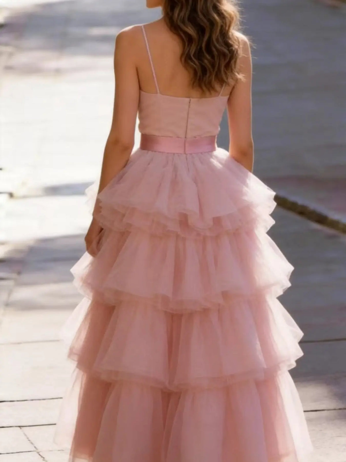 1Pc Dusty Pink Tiered Layered Tulle Dance Skirt, Cute Elastic Waist Ruffle Cake Midi Mesh Skirt Women Ballet Performance Party Costume