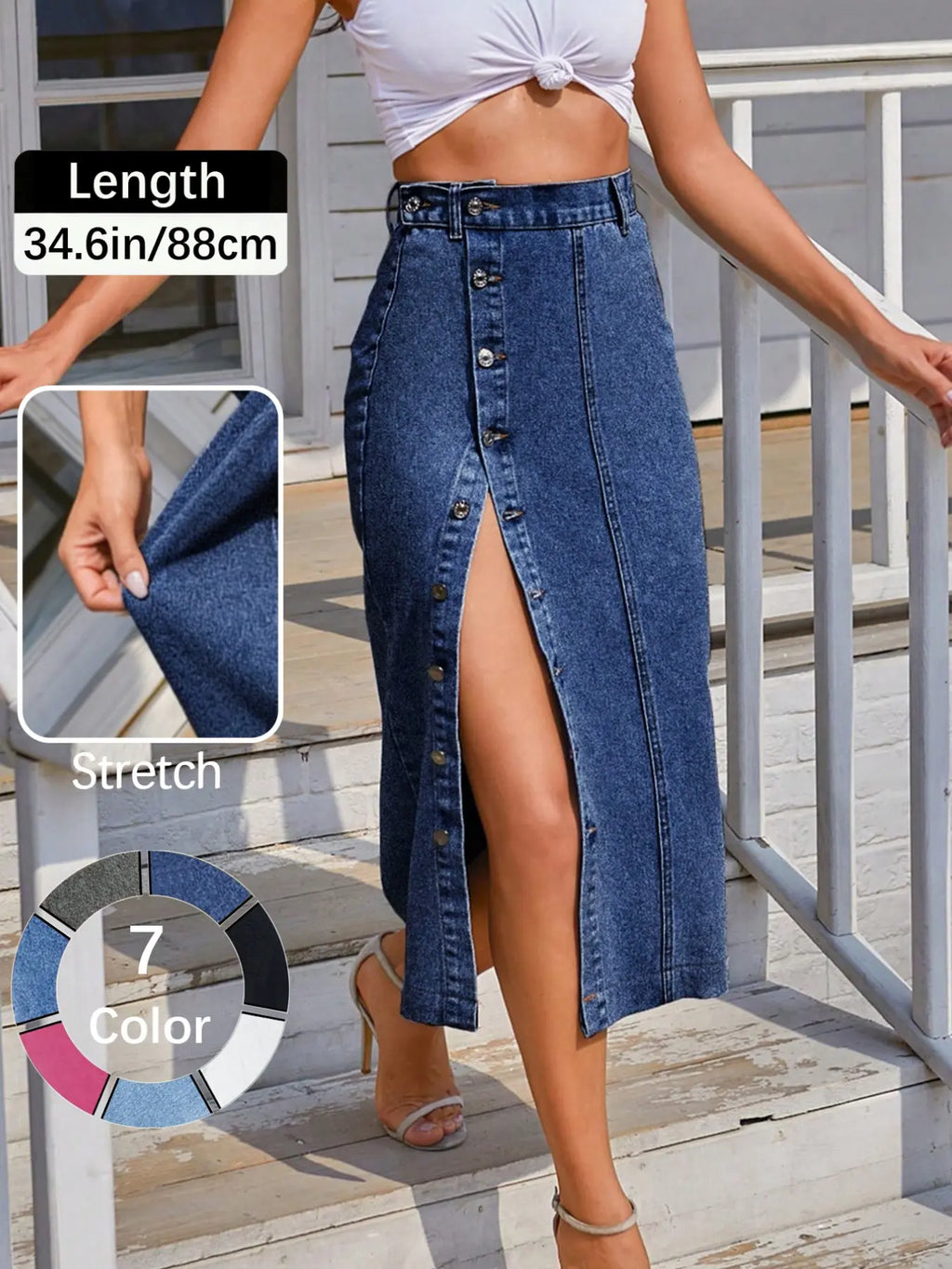 OBlue Jeans Women's  Button Front Light Wash Denim Split Hem Skirt, Casual Fashion Fitted Skirt for Daily Wear, Ladies Bottoms for All Seasons, Button Fly Skirt, T-Chic, All Season Skirts