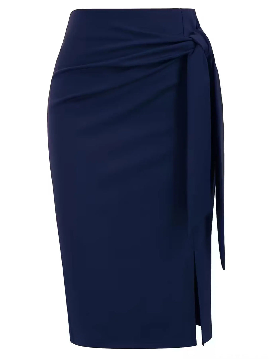 Women's Casual Elegant Professional Solid High Waist Slit Knot Skirt, Stylish Midi Skirt for Office Look, Perfect for Daily Wear