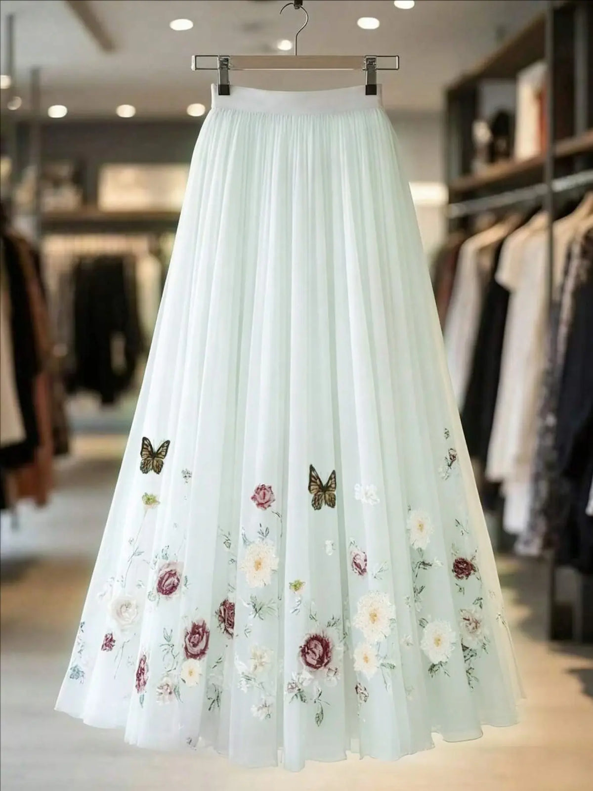 Elegant Rose Print Mesh Lightweight Fitted Half Body Skirt, Long Floral Pattern Dress, Women's Fashion Clothing, Perfect for Parties & Special Occasions, Breathable Tulle Skirt, Floral Printed Skirt, Floral Skirts