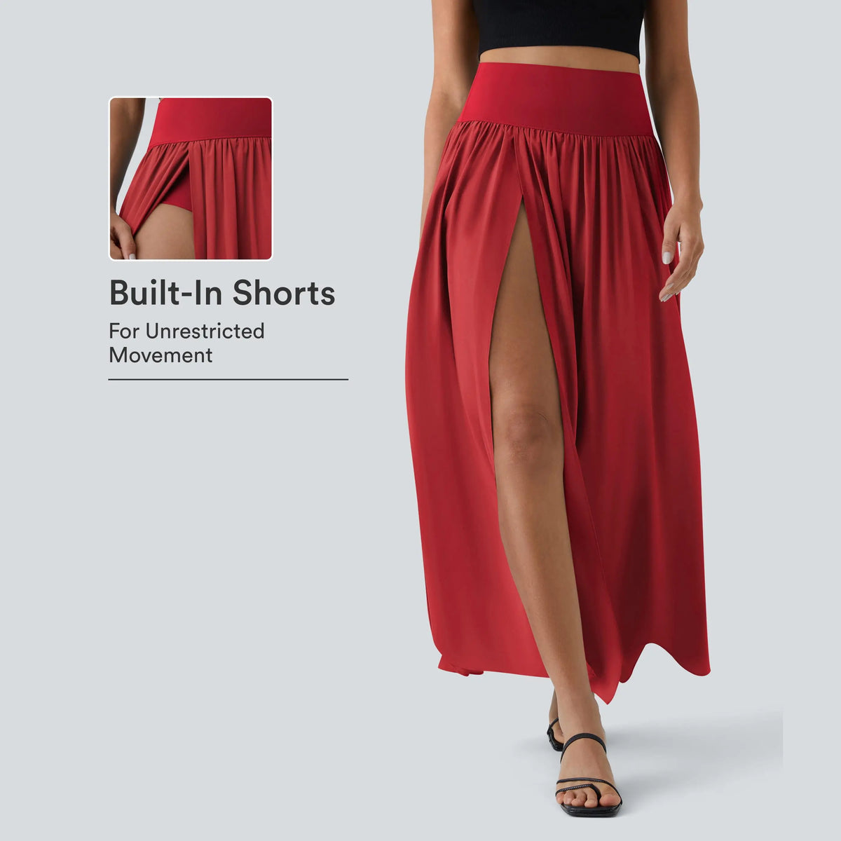 Halara Breezeful High Waisted Split 2-in-1 Flowy Quick Dry Maxi Casual Skirt #BackToSchool