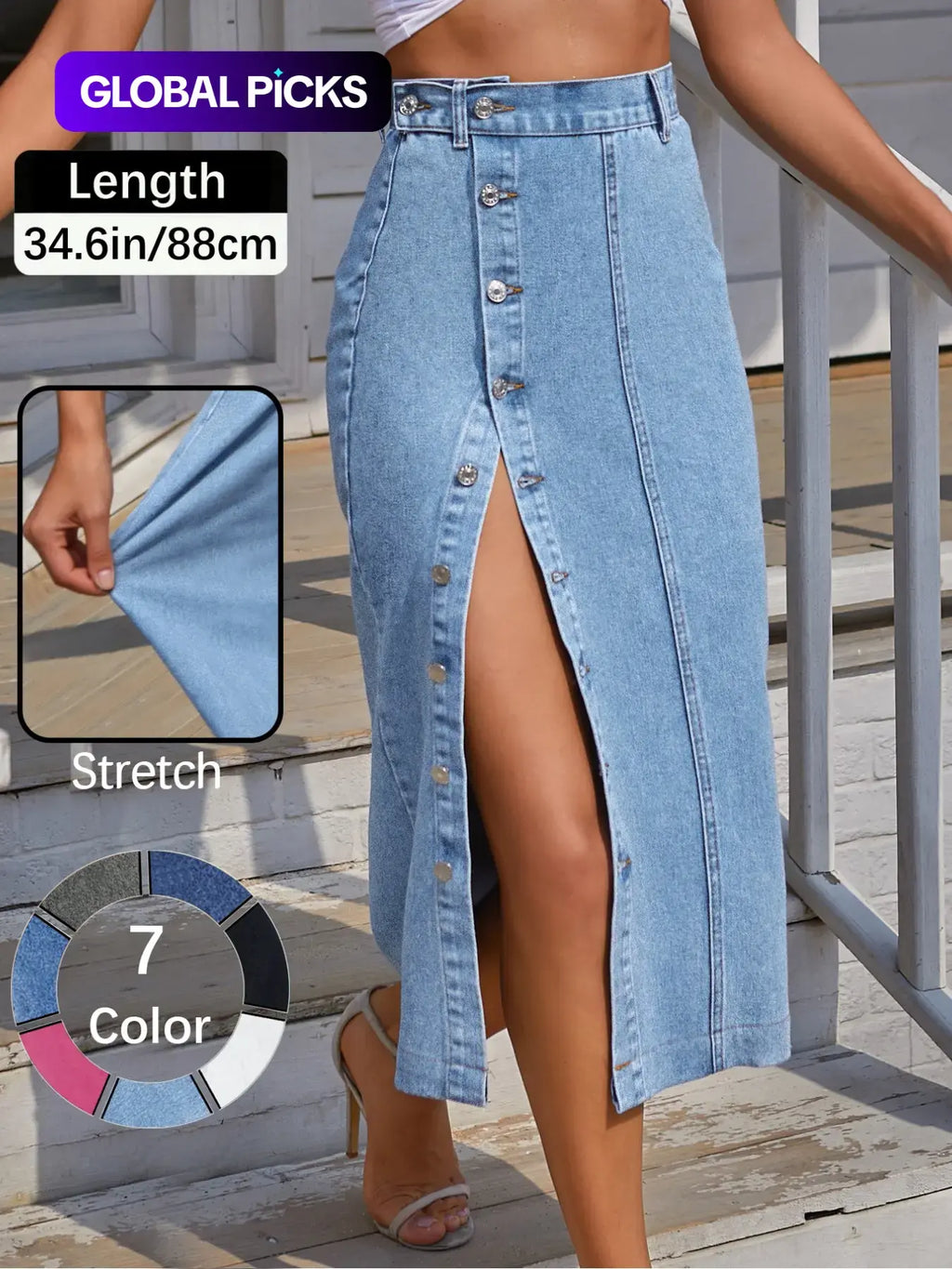 OBlue Jeans Women's  Button Front Light Wash Denim Split Hem Skirt, Casual Fashion Fitted Skirt for Daily Wear, Ladies Bottoms for All Seasons, Button Fly Skirt, T-Chic, All Season Skirts