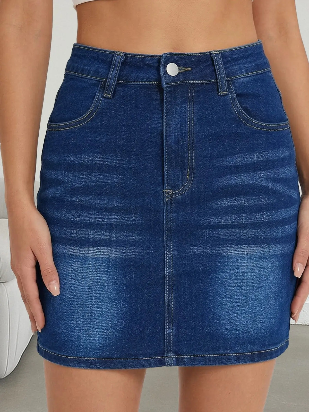 Women's High Waisted Dark Wash Denim Mini Skirt, Pockets, Bodycon Stretchy Slim Fit, Butt Lifting, Casual Bottoms, Y2K Coquette Chic, Summer Street Style