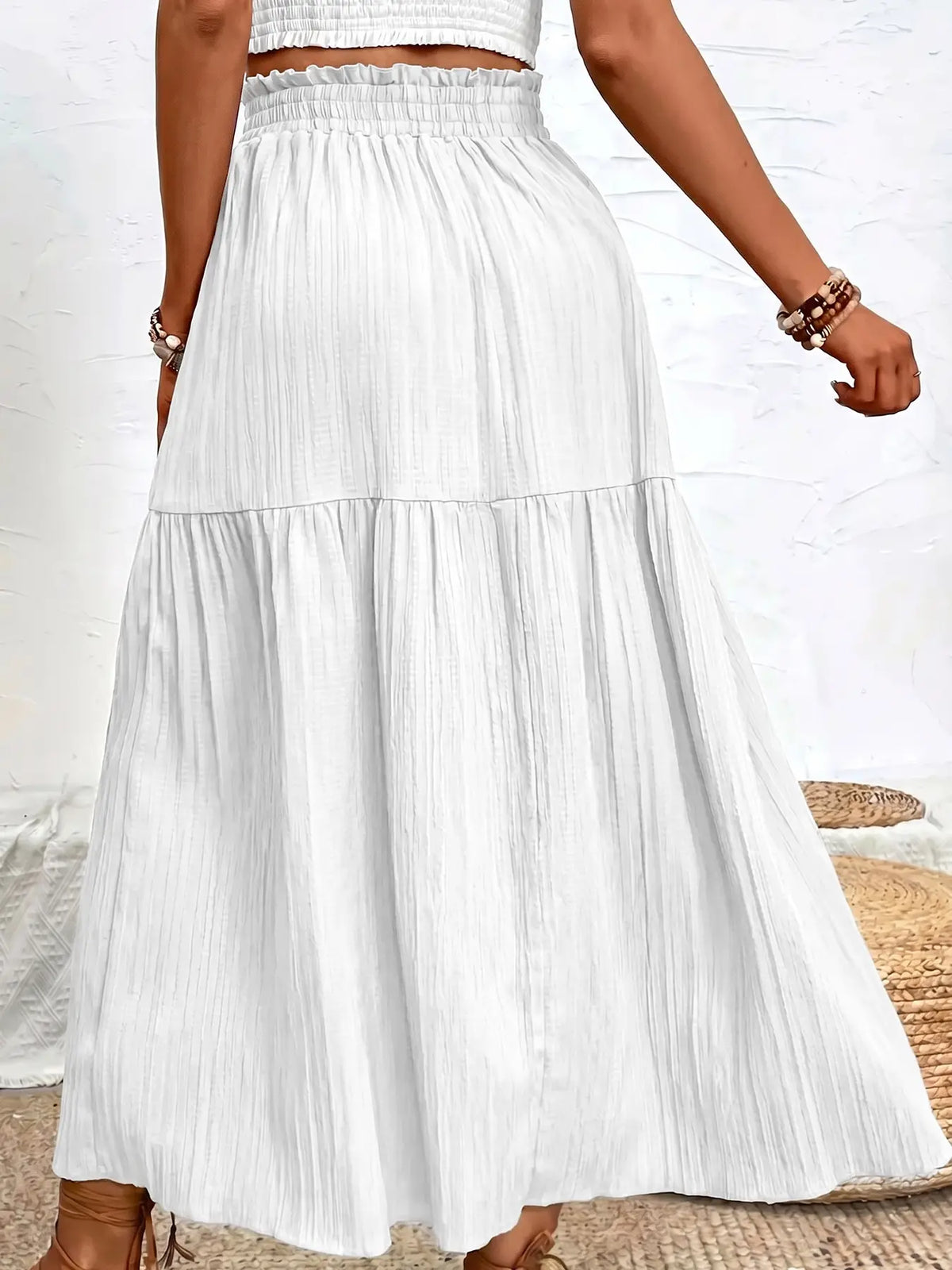 Women's Casual Vacation Textured Fabric Elastic Waist Slit Skirt, Comfortable and Stylish Half Skirt for Everyday Wear, Flowy Casual Skirt