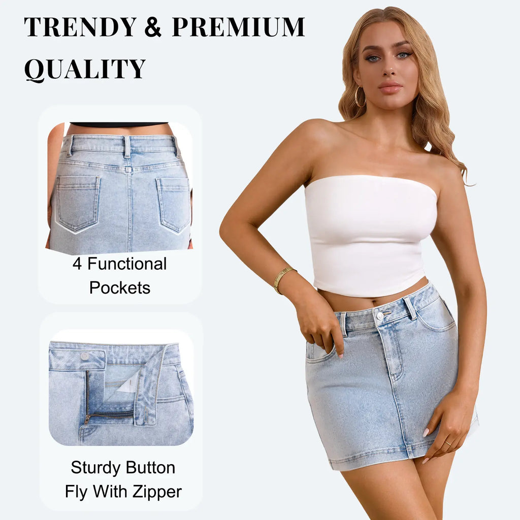 FireSwan Women's Skirts: Denim Mini Casual Oversized Skirt, High-Waisted Jean , Stretchy Fabric Fashion Skirts Womenswear