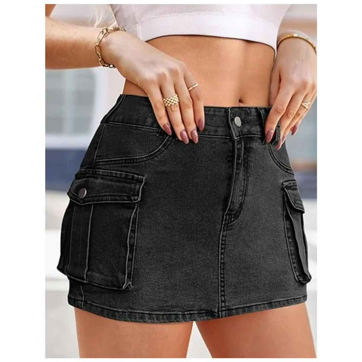 Women's 2026 Trendy Y2K Aesthetic Cotton Blend Denim Cargo Skirt - Low-Rise, Slim-Fitted, Multi-Size Mini Skirt with Flap Pockets for Summer Sports & Outdoor Wear