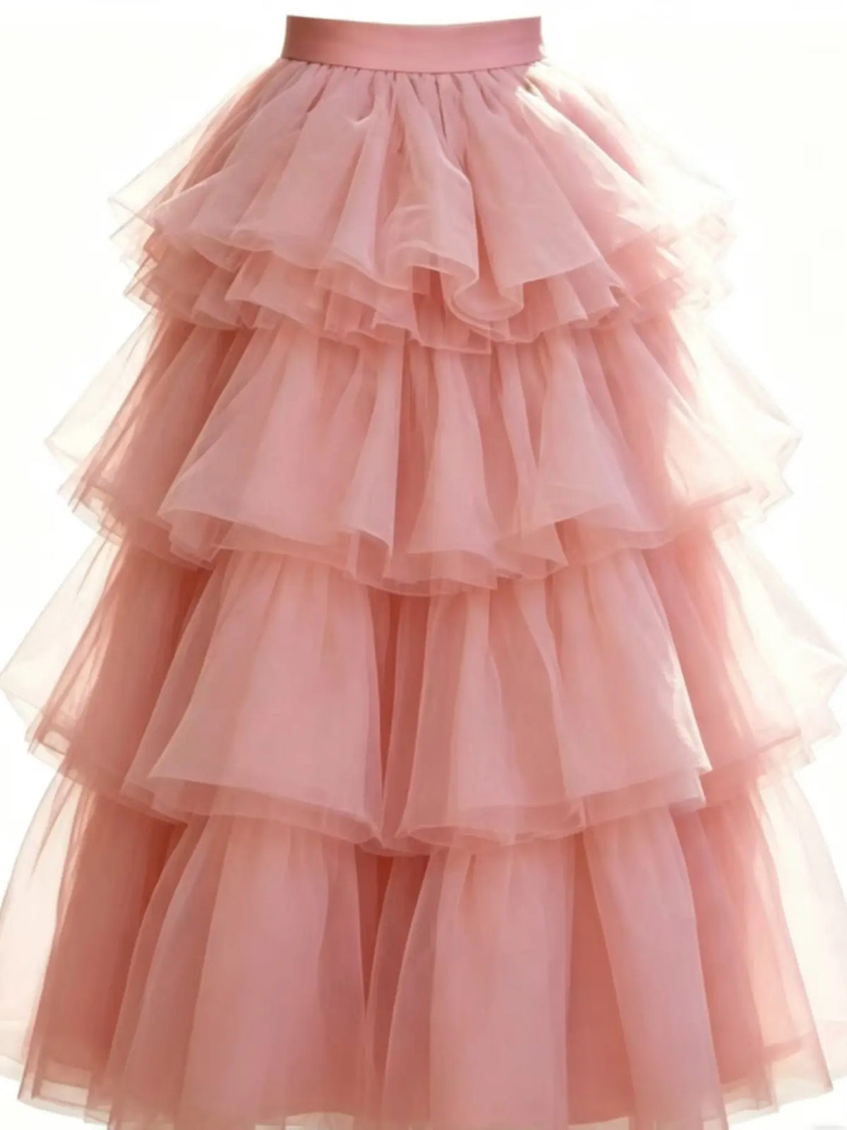 1Pc Dusty Pink Tiered Layered Tulle Dance Skirt, Cute Elastic Waist Ruffle Cake Midi Mesh Skirt Women Ballet Performance Party Costume