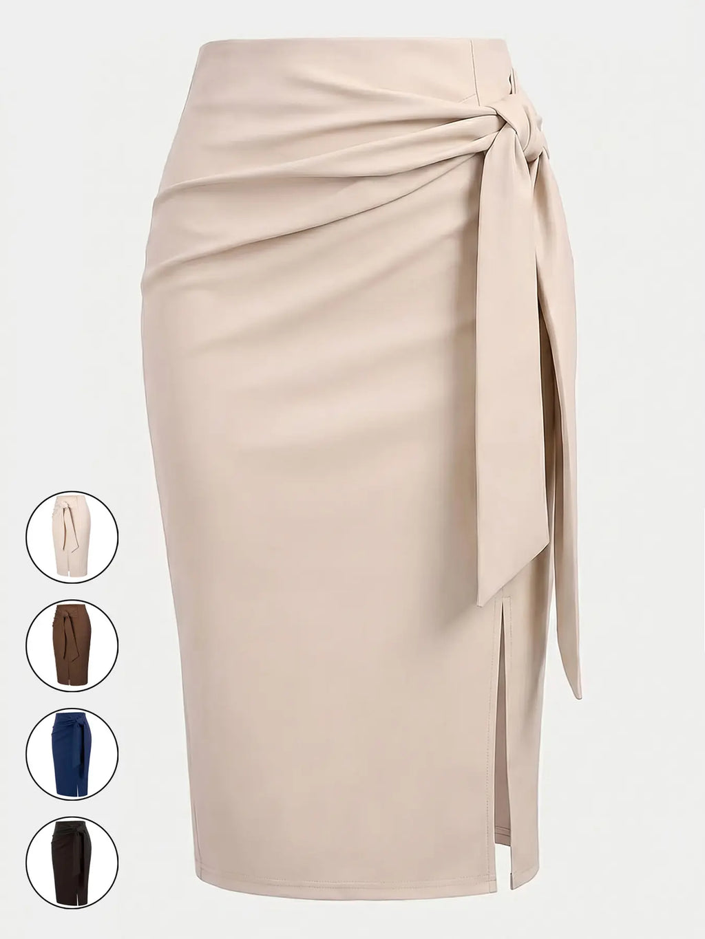 Women's Casual Elegant Professional Solid High Waist Slit Knot Skirt, Stylish Midi Skirt for Office Look, Perfect for Daily Wear