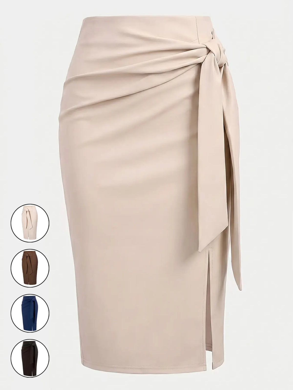Women's Casual Elegant Professional Solid High Waist Slit Knot Skirt, Stylish Midi Skirt for Office Look, Perfect for Daily Wear
