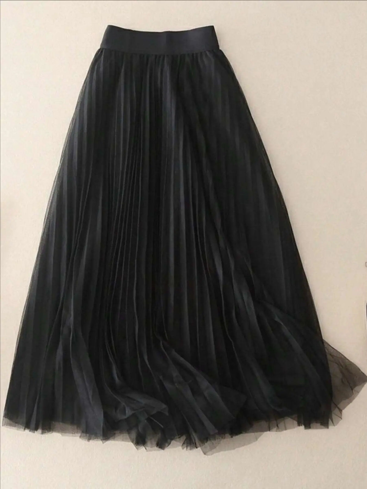Women's Solid Color Tape Waist Pleated Lightweight Sheer Tulle Skirt, Elegant Chic Fashion A Line Fit Skirt for Party Dating Everyday Wear, Ladies Bottoms for All Seasons