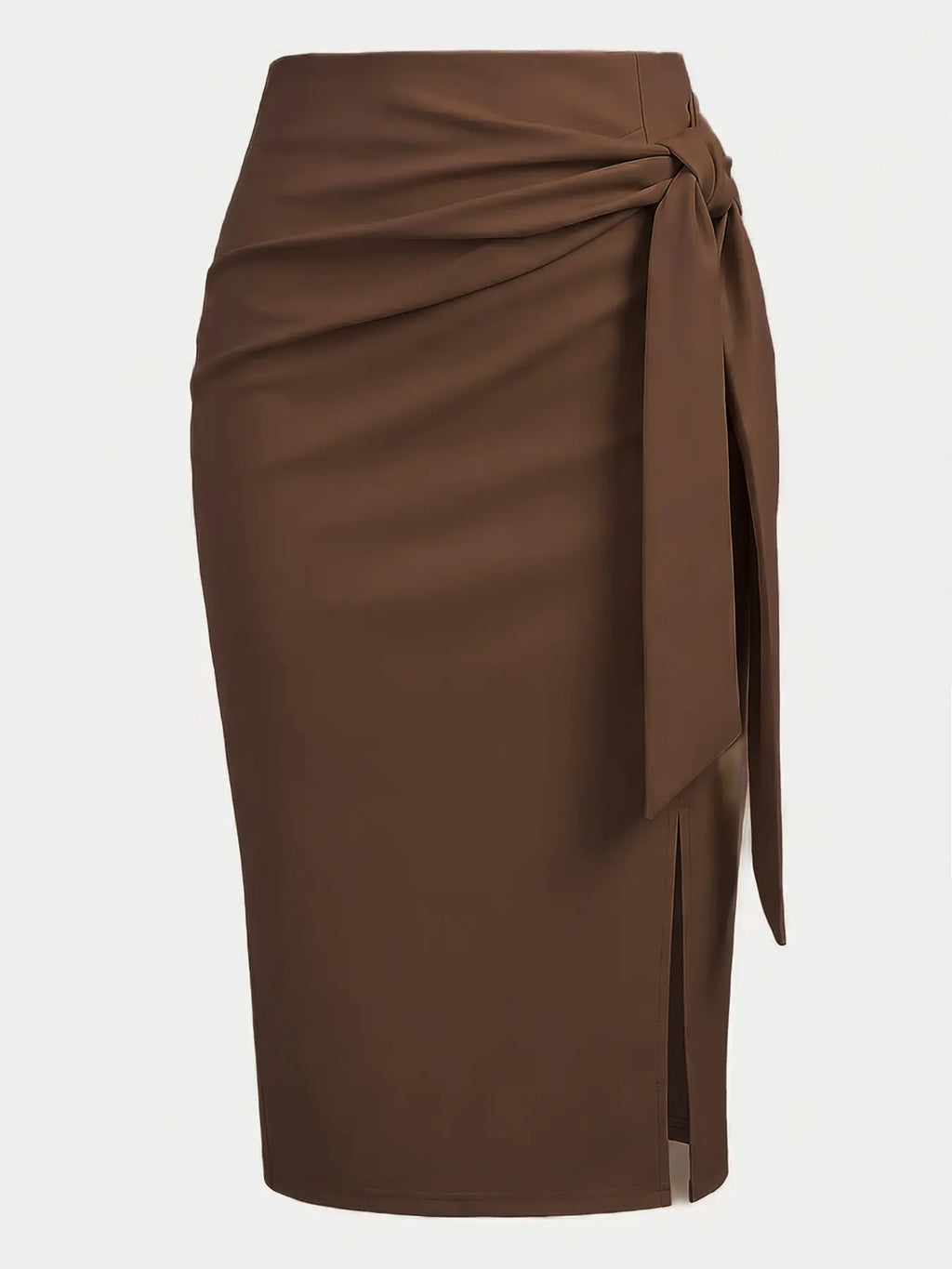 Women's Casual Elegant Professional Solid High Waist Slit Knot Skirt, Stylish Midi Skirt for Office Look, Perfect for Daily Wear