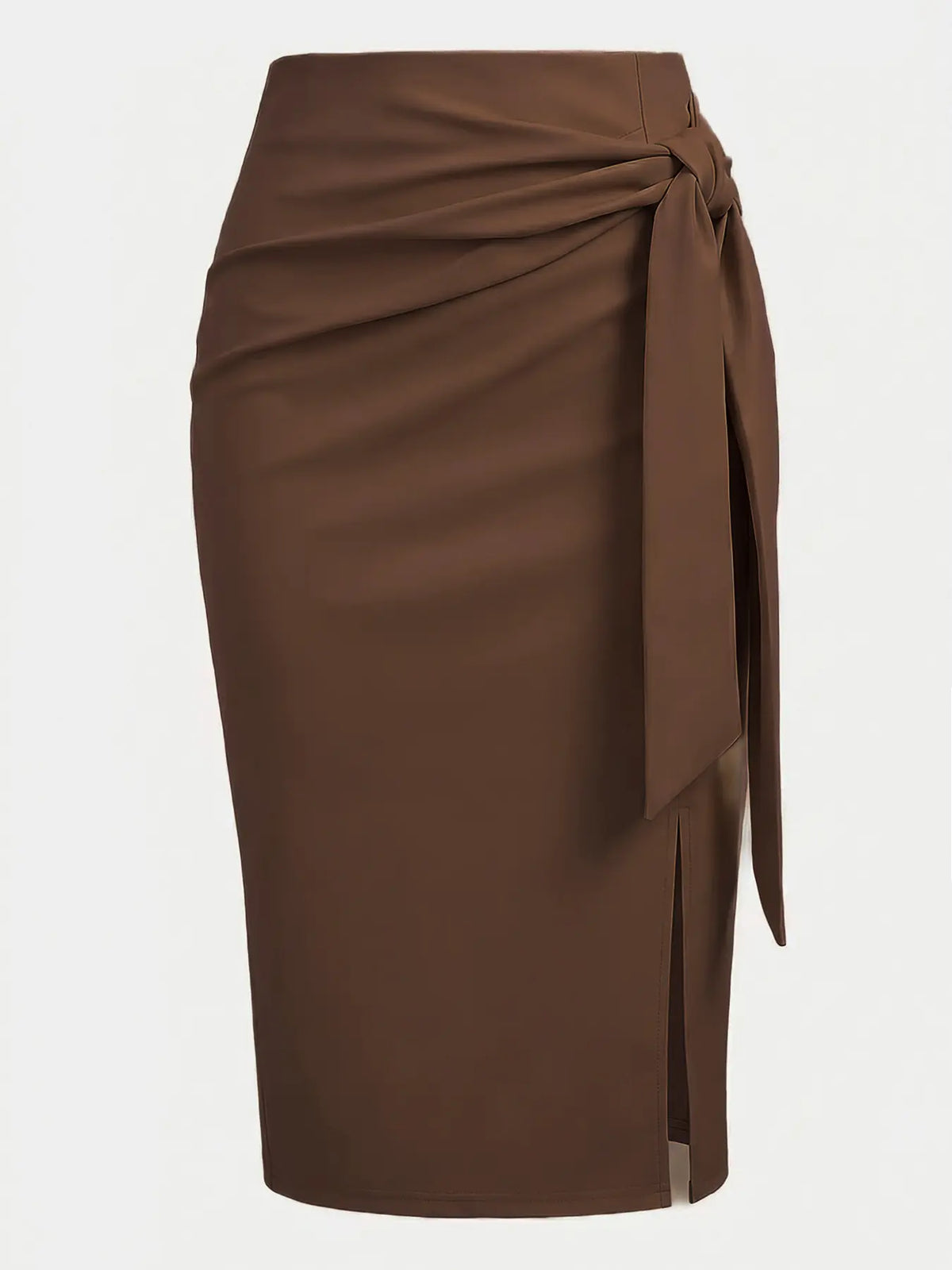 Women's Casual Elegant Professional Solid High Waist Slit Knot Skirt, Stylish Midi Skirt for Office Look, Perfect for Daily Wear