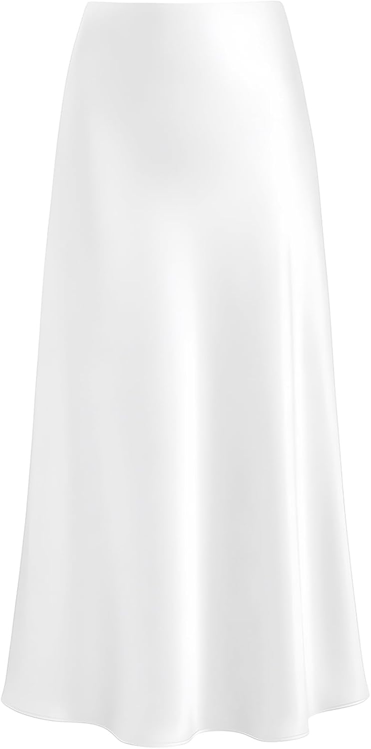Outoshe Women's Satin High Waisted Maxi Skirts A Line Silk Long Skirt