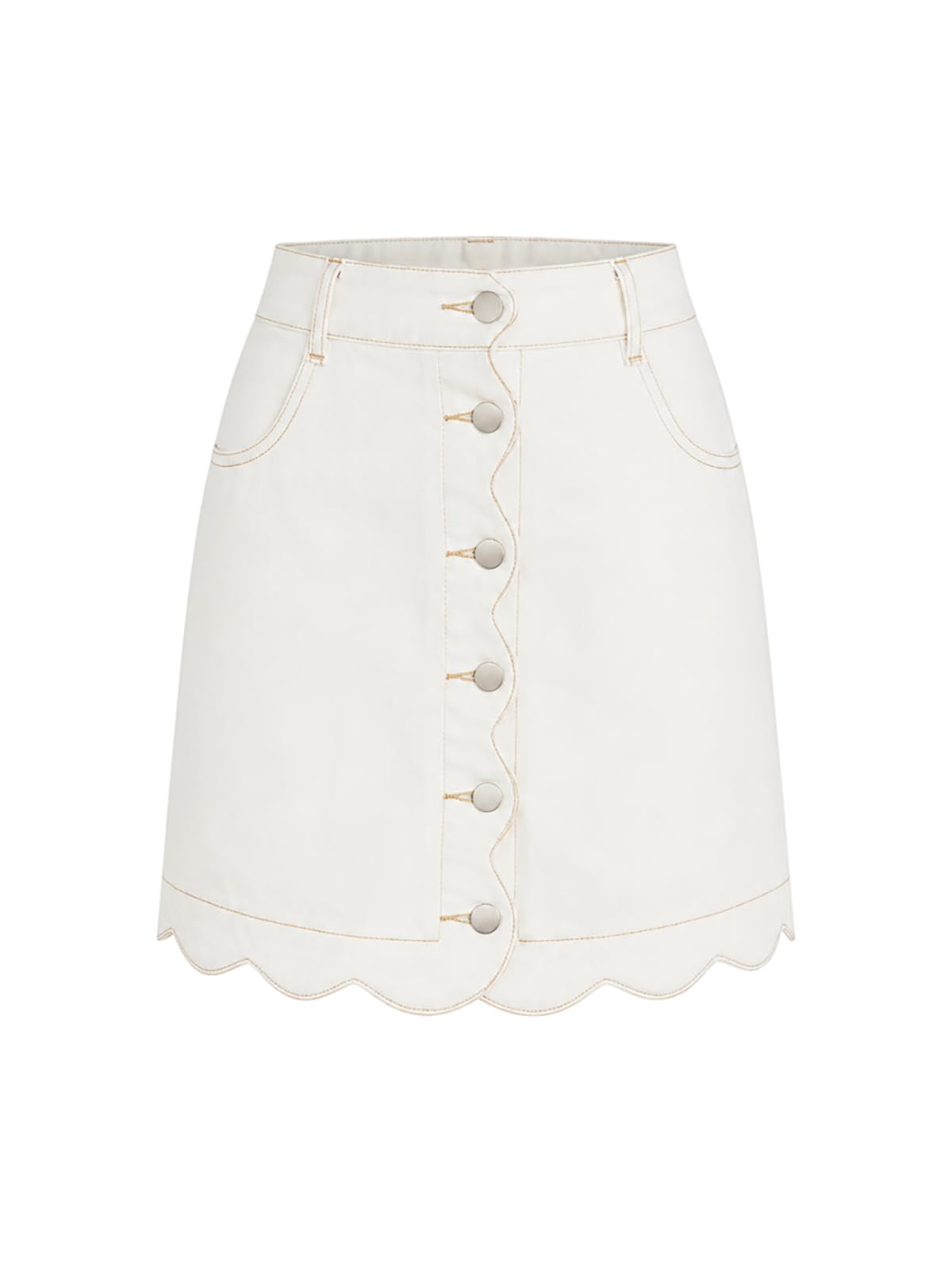 CUPSHE Women’s Denim Mini Skirt Button Front A-Line Scalloped Jeans