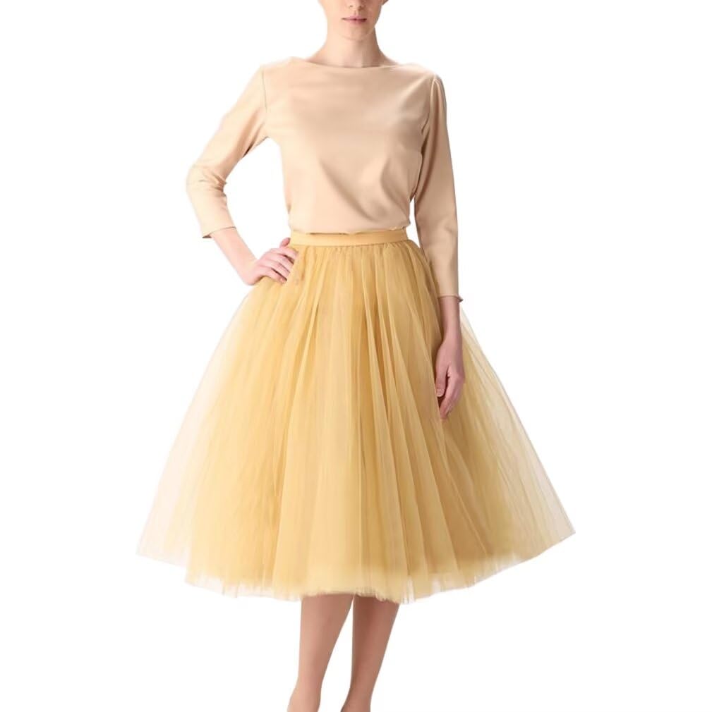 WDPL Women's A-Line Tulle Skirt Elastic Waist Petticoat Bridesmaid Tutu