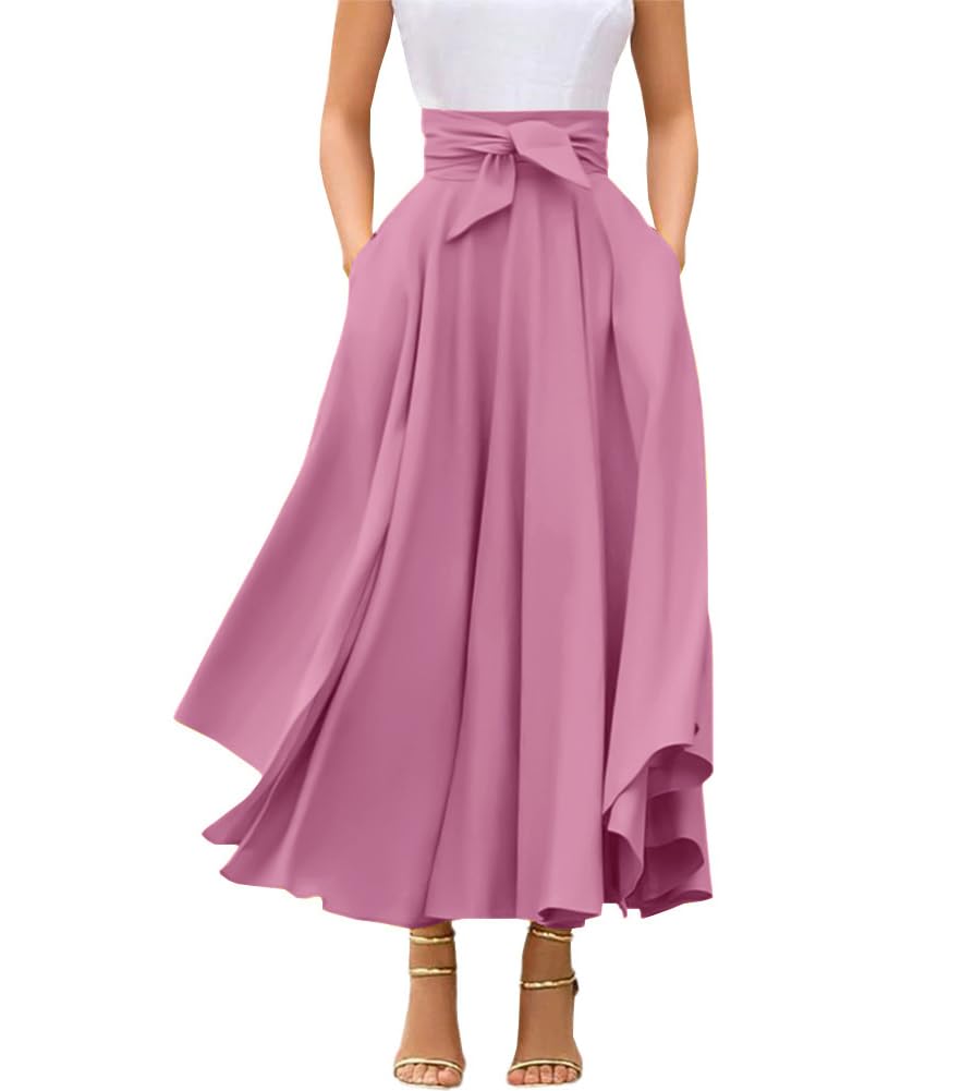 chouyatou Women's Elegant High Waisted Side Slit Irregular Bohemian Maxi Skirt with Pockets