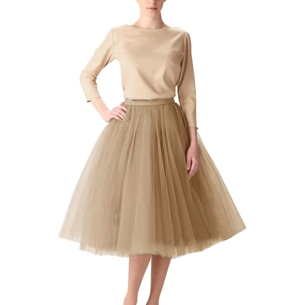 WDPL Women's A-Line Tulle Skirt Elastic Waist Petticoat Bridesmaid Tutu