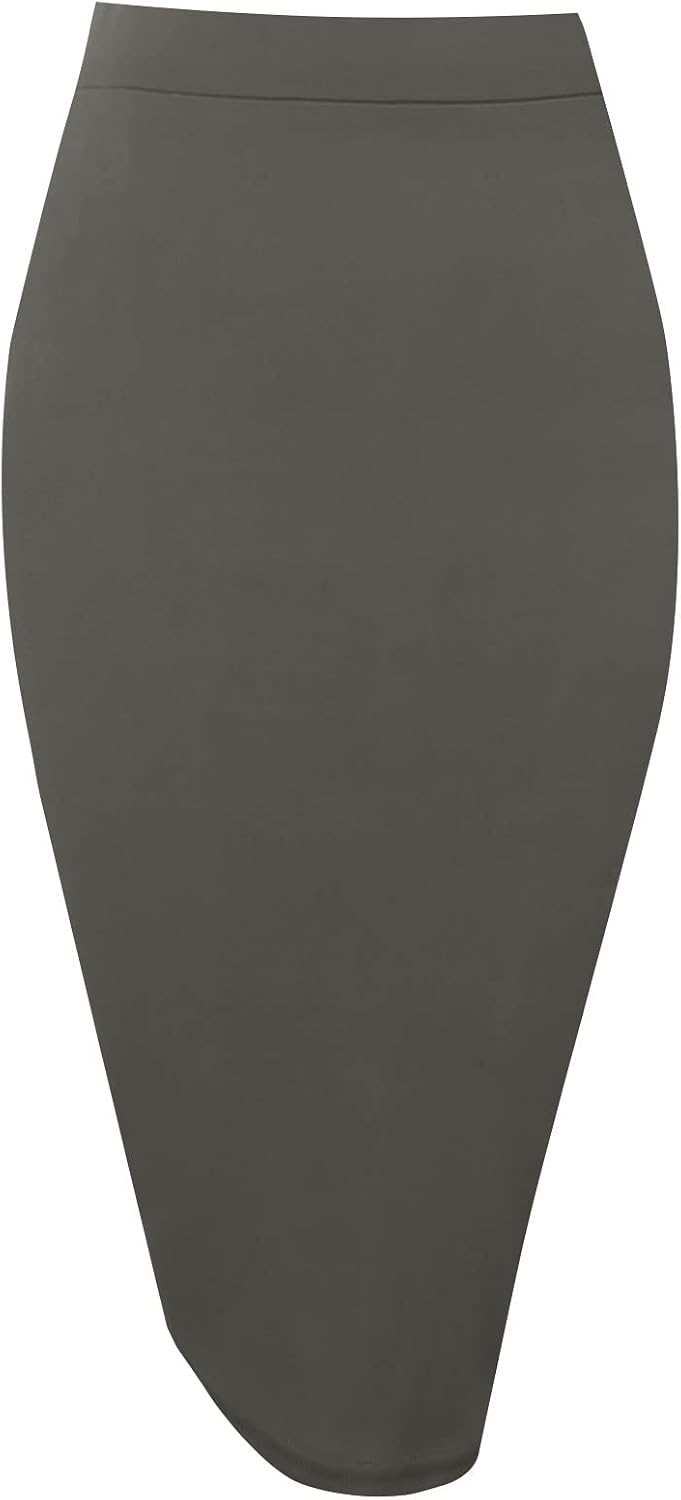 Topdress Women's Bodycon Pencil Skirts Basic Elastic High Waisted Stretch Short Skirt Knee Lenght with Slit