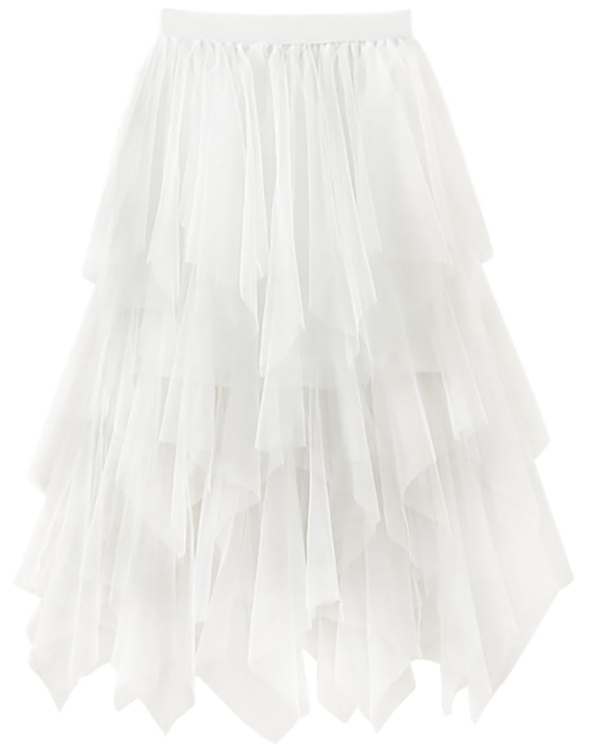 Reaowazo Tulle Skirts for Women Midi Long Fairy Skirt Tutu A-Line Mesh Layered High Elastic Waist Halloween Skirts