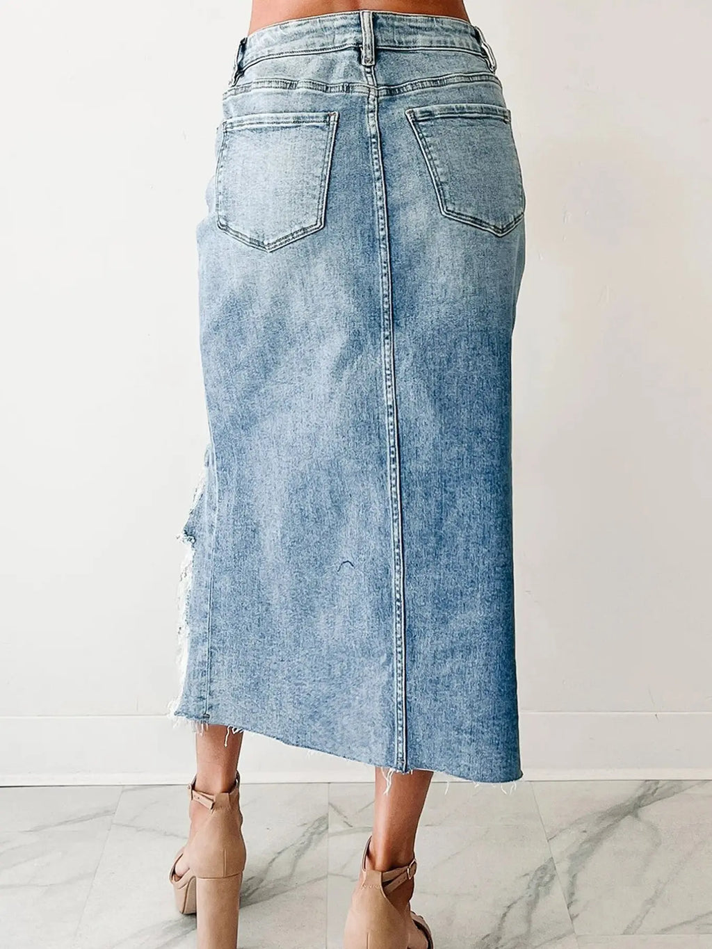 Women's Denim Skirt, American Vintage Distressed Elastic Casual Simple Blue Jean Half Skirt, Casual Fashion Skirt, Casual Comfy Skirt, Casual Fashionable Skirt, Suitable for Spring Summer Autumn