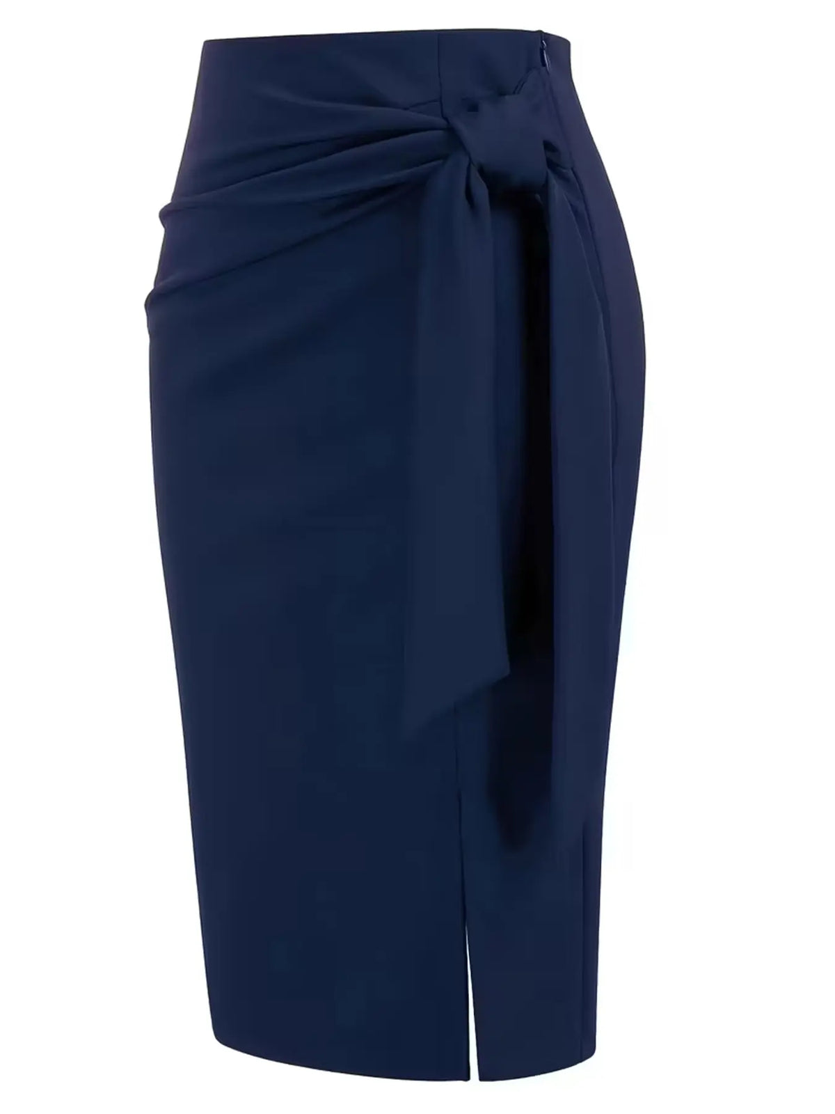 Women's Casual Elegant Professional Solid High Waist Slit Knot Skirt, Stylish Midi Skirt for Office Look, Perfect for Daily Wear