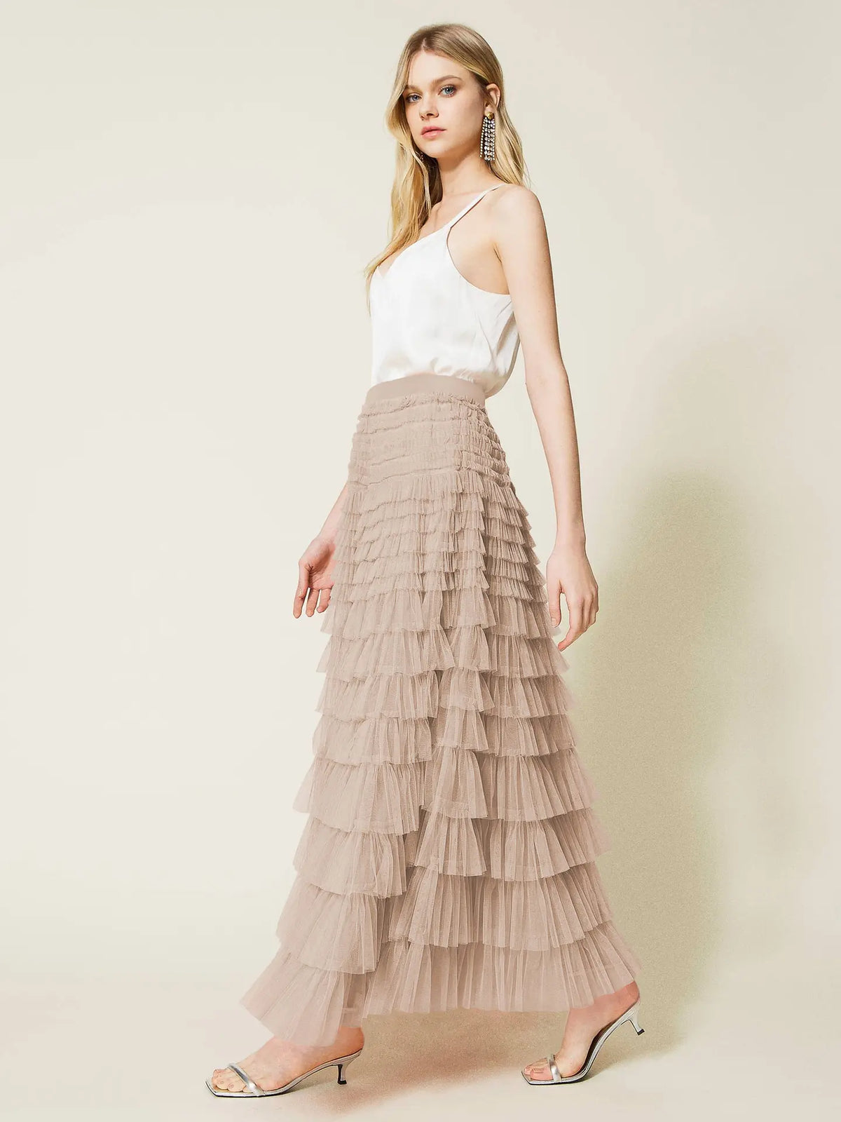 Mincib Women's High-Waist Tulle Skirt - Elegant Chic Aesthetic Long Skirt for Wedding, Evening, New Year Events - Womenswear Bottoms, Women's Clothing, Formal Elegant Skirt, Long Waisted