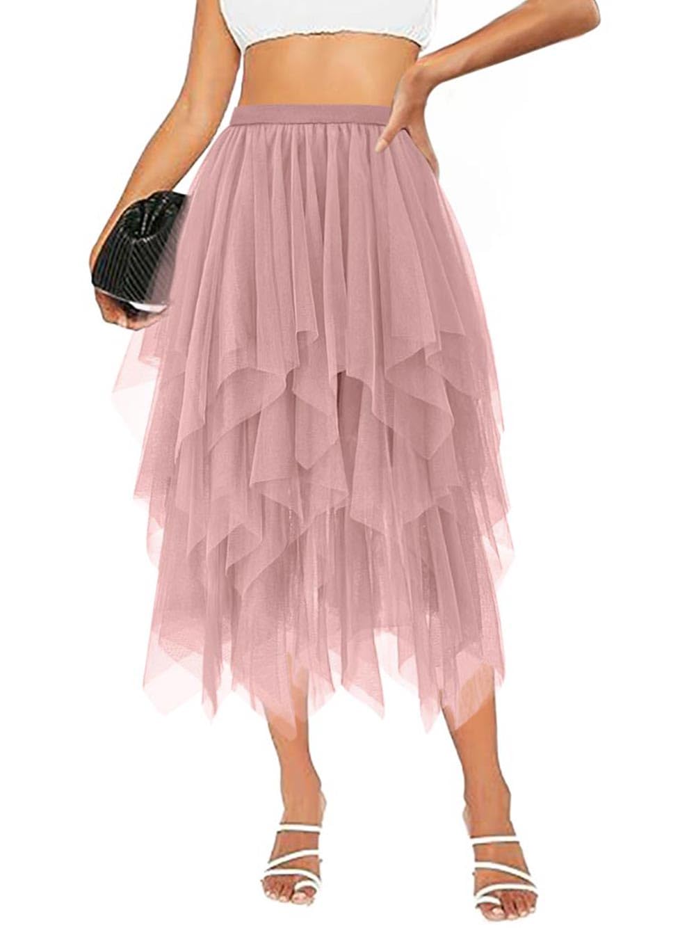 Tulle Skirts for Women Midi Long Tutu Skirt A-Line Mesh Layered Fairy Trendy High Elastic Waist Halloween Skirts