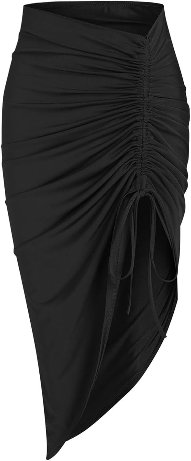 ZAFUL Women's Boho Skirt Asymmetrical Skirts Tied Floral Paisley Printed High Waist Ruched Skirts for Women