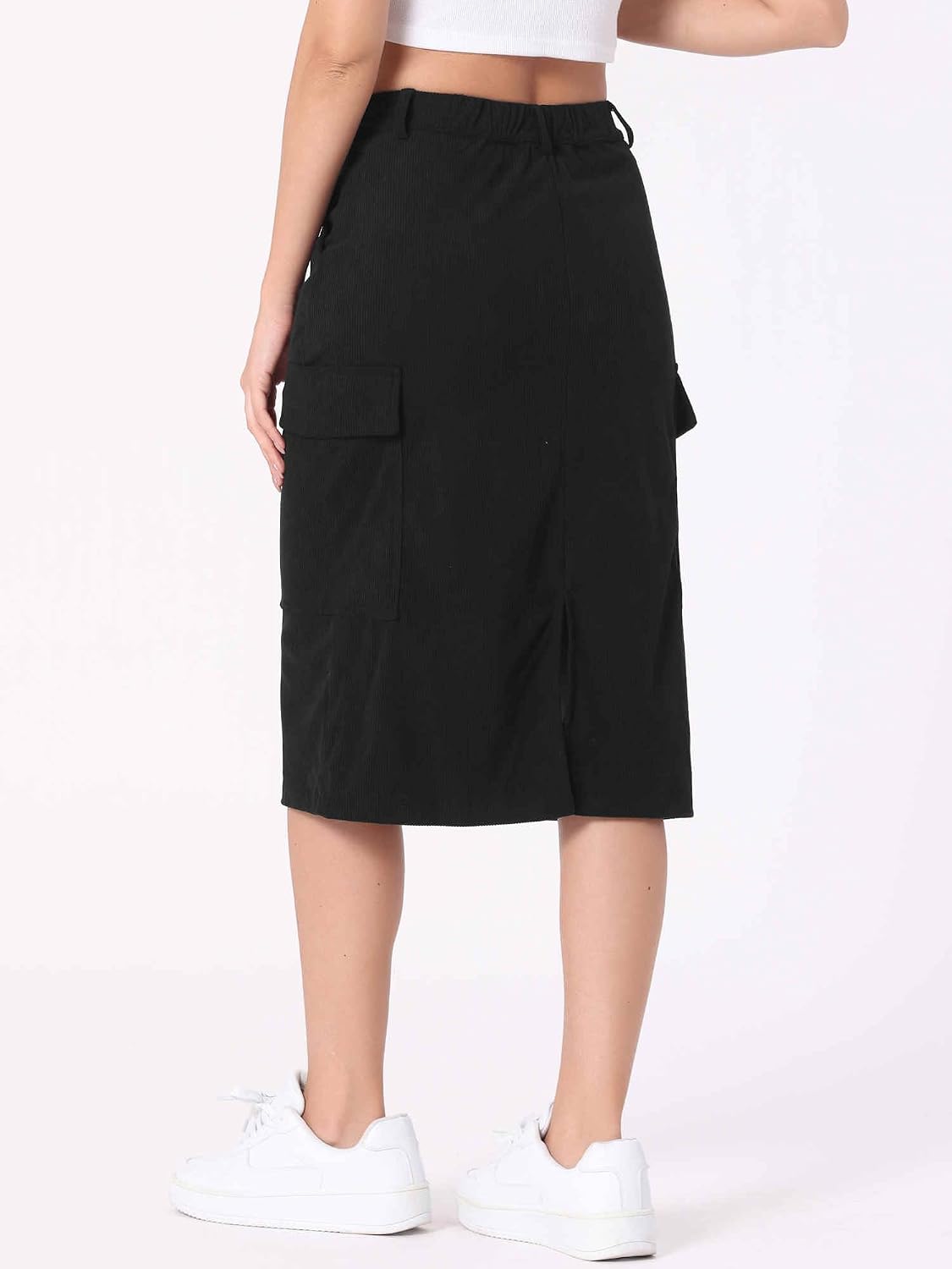 Allegra K Corduroy Cargo Skirts for Women's High Waisted Elastic Back H Line 2025 Fall Midi Skirt