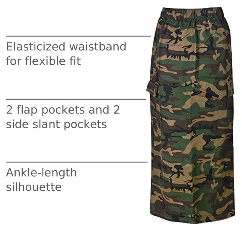 Womens Summer Camo Skirt Casual Elastic High Waist Cargo Long Skirt