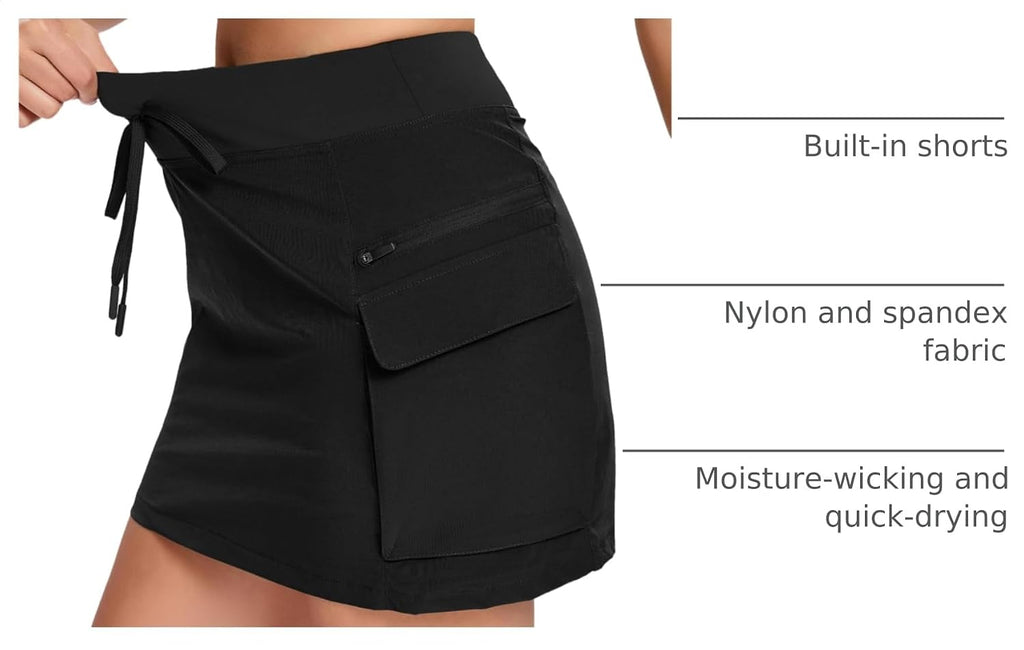 Jhsnjnr Cargo Skirts for Women Mini Sports Hiking Skort with Zipper Pockets High Waisted Golf Athletic Skorts