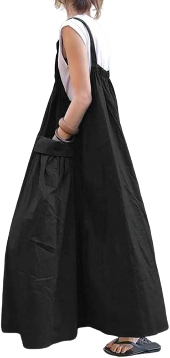 utcoco Women's Casual Baggy Overall Dress Cargo Parachute Skirt Bib Dress