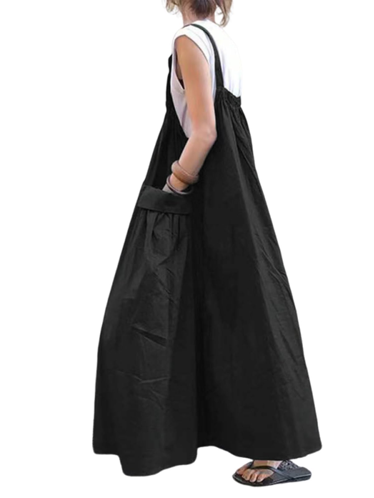 utcoco Women's Casual Baggy Overall Dress Cargo Parachute Skirt Bib Dress