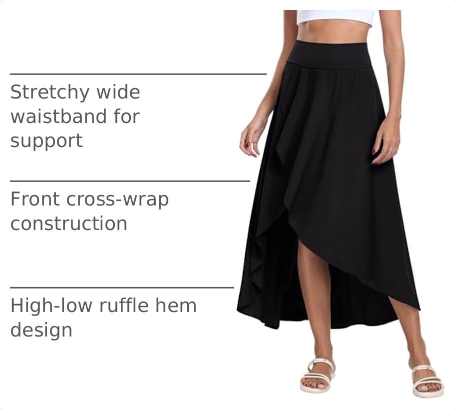 IUGA High Waist Maxi Skirt with Slit Ruffle Wrap Skirt Trendy Flowy Skirts for Women Long Skirts with Shorts Underneath