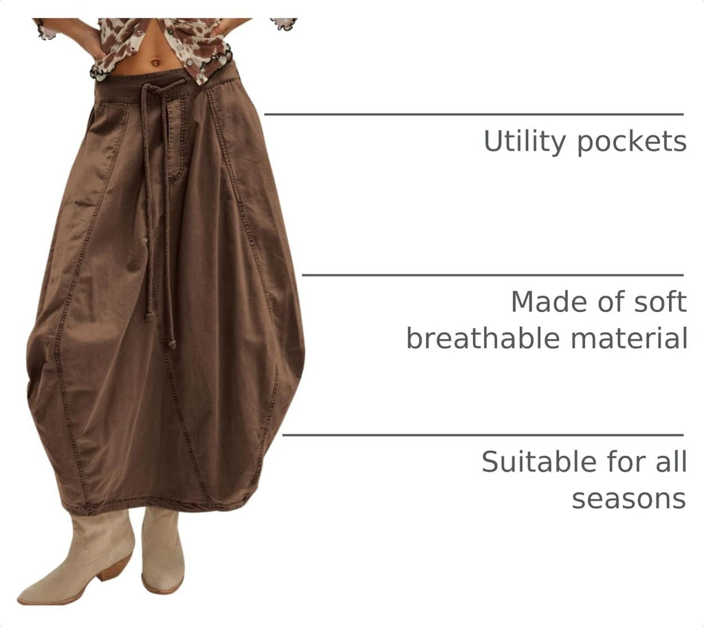TERIVEEK Women Poplin Midi Skirt Baggy Summer Mid Rise Parachute Skirt Y2k Cargo Maxi Long Skirt with Pockets Streetwear