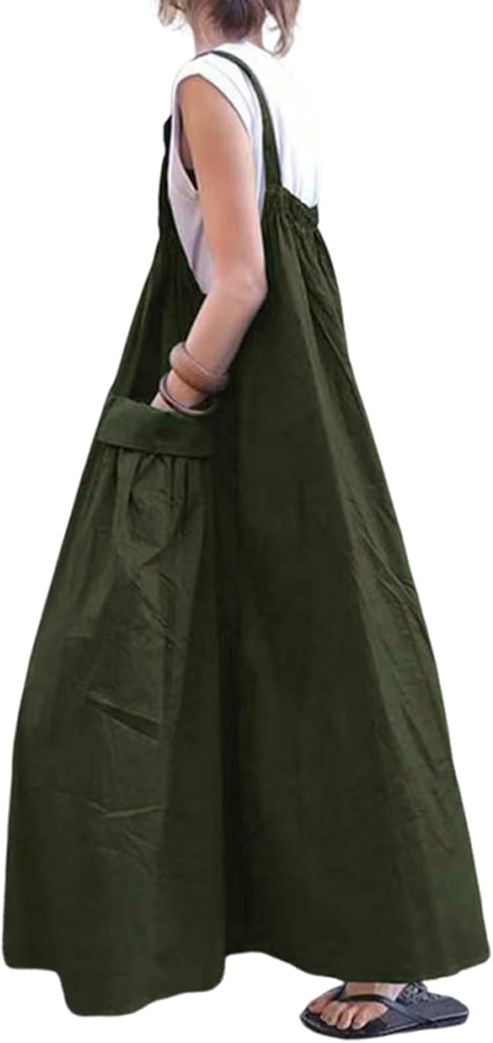 utcoco Women's Casual Baggy Overall Dress Cargo Parachute Skirt Bib Dress