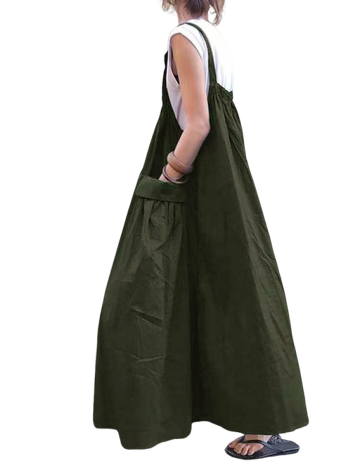 utcoco Women's Casual Baggy Overall Dress Cargo Parachute Skirt Bib Dress