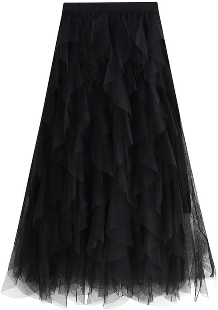 Womens One Size Skirt Mesh Layered Hem Fluffy Multilayer Tiered Puffy Ruffles Tulle (Midi Pink)