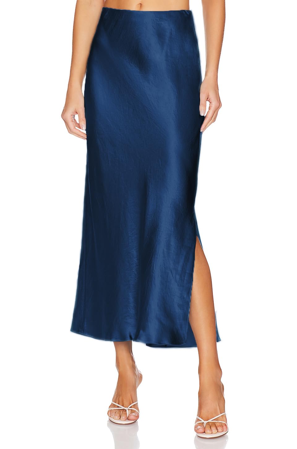 Womens Satin Silk Maxi Slit Skirt Elastic Waistband Leopard Print Maxi Long Satin Slit Skirts for Women