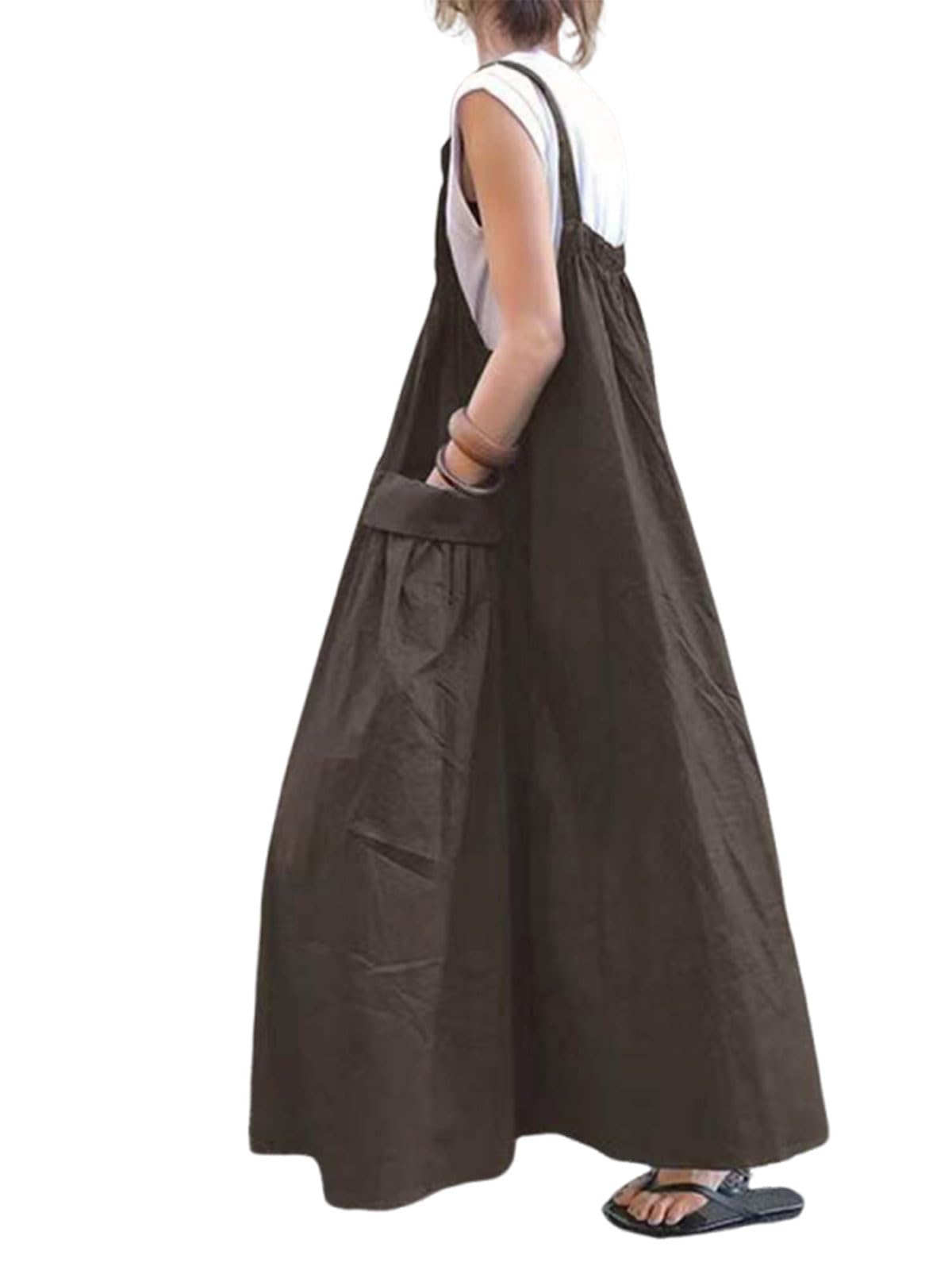 utcoco Women's Casual Baggy Overall Dress Cargo Parachute Skirt Bib Dress