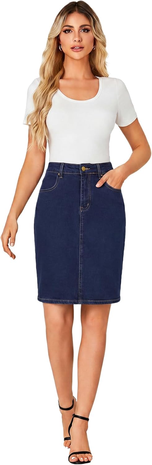 OPOIPIN Women's Back Slit Casual Denim Skirts