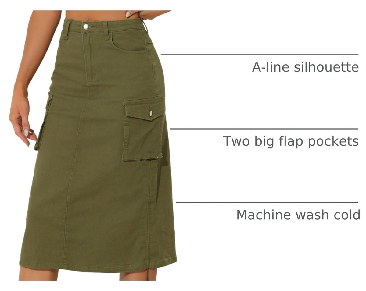 Allegra K Women's Cargo Midi Denim Skirt