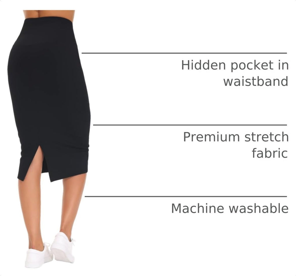 THE GYM PEOPLE Women's High Waist Pencil Bodycon Midi Skirts Below Knee