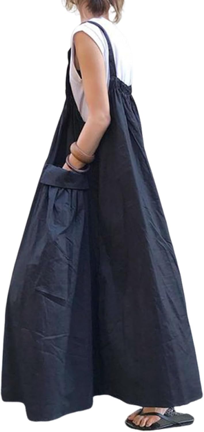 utcoco Women's Casual Baggy Overall Dress Cargo Parachute Skirt Bib Dress