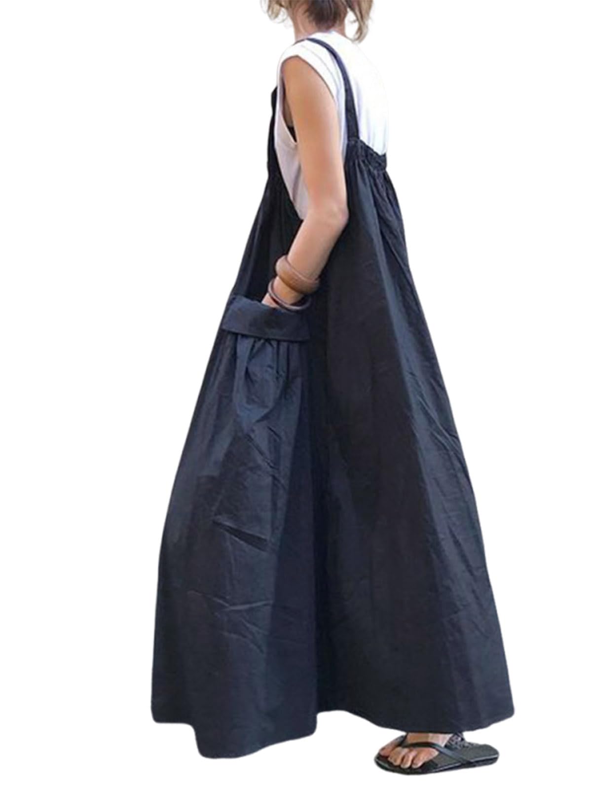 utcoco Women's Casual Baggy Overall Dress Cargo Parachute Skirt Bib Dress