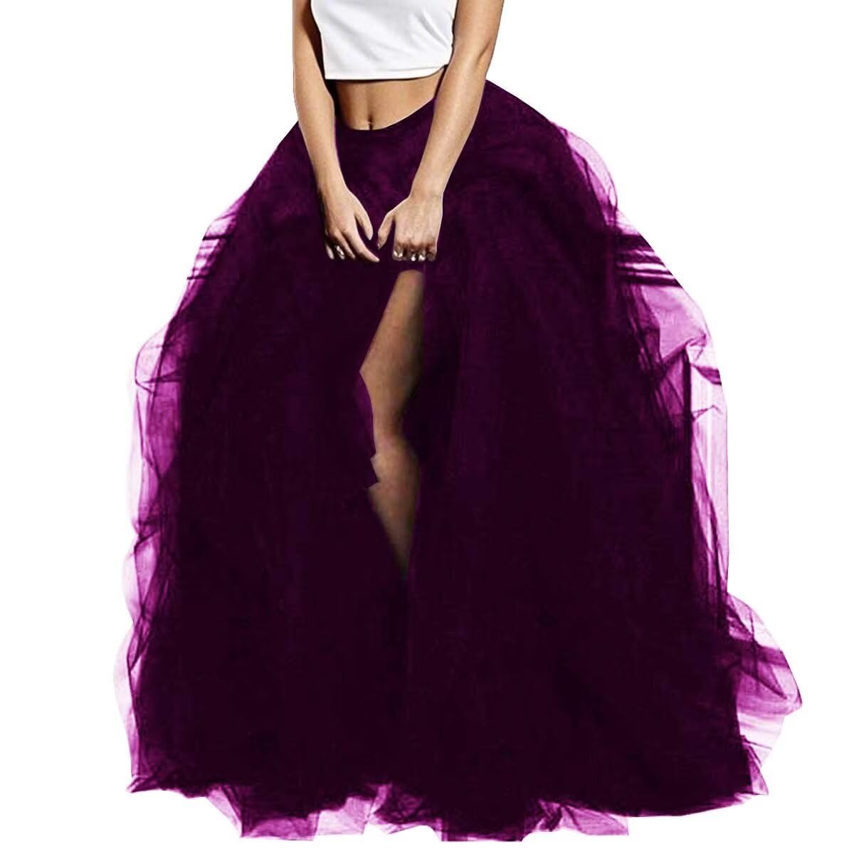 WDPL Women's Long Maxi Slit Tulle Special Occasion Bustle Night Out Skirt