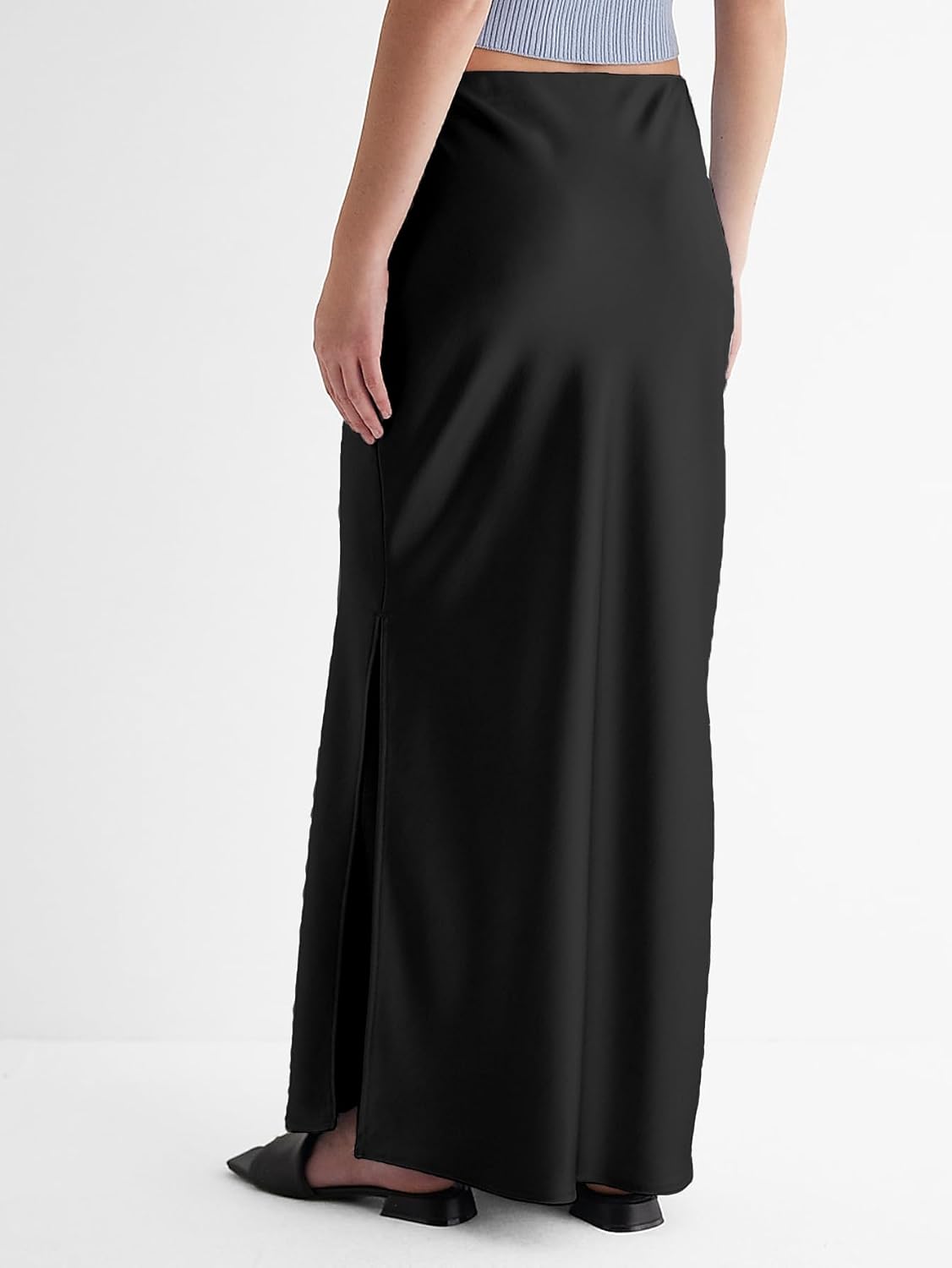 Womens Satin Silk Maxi Slit Skirt Elastic Waistband Leopard Print Maxi Long Satin Slit Skirts for Women