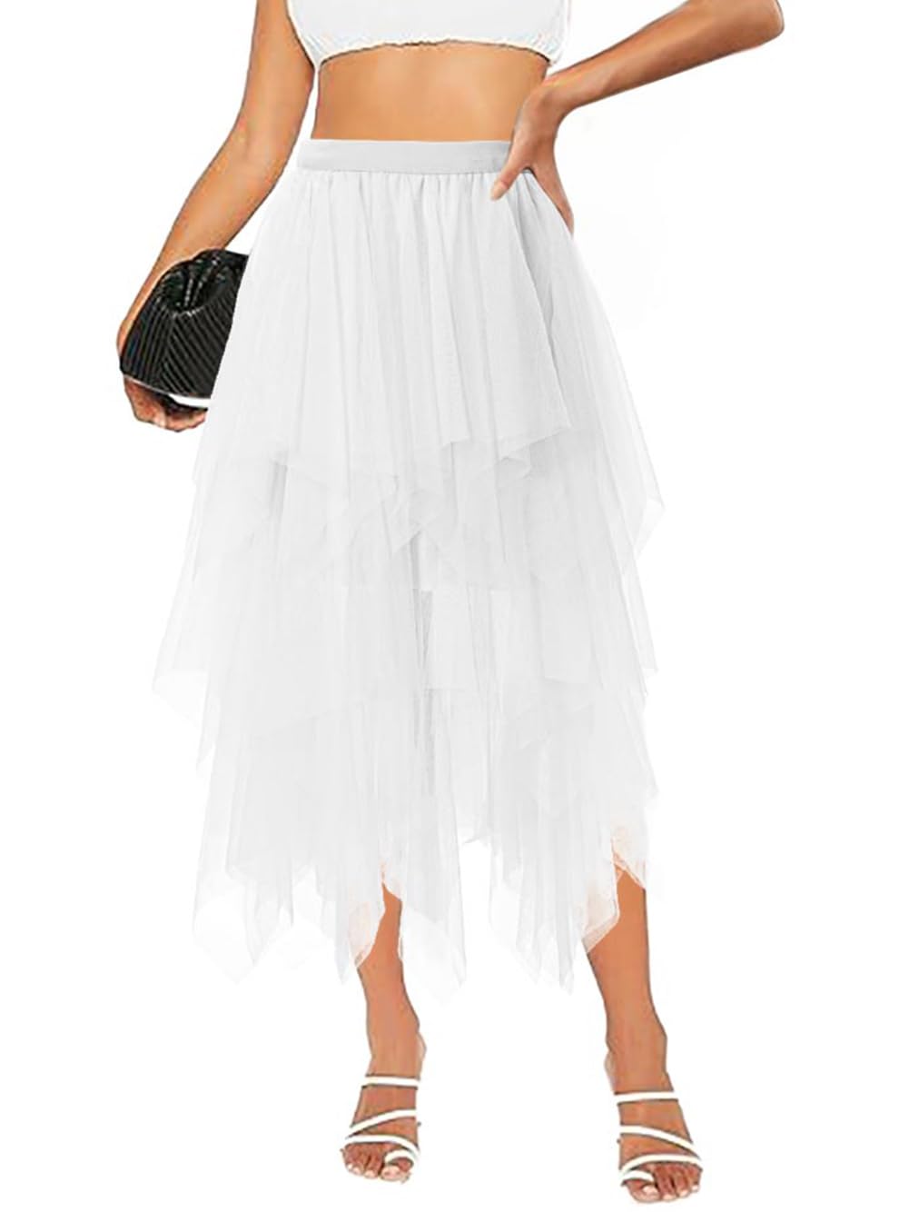 Tulle Skirts for Women Midi Long Tutu Skirt A-Line Mesh Layered Fairy Trendy High Elastic Waist Halloween Skirts